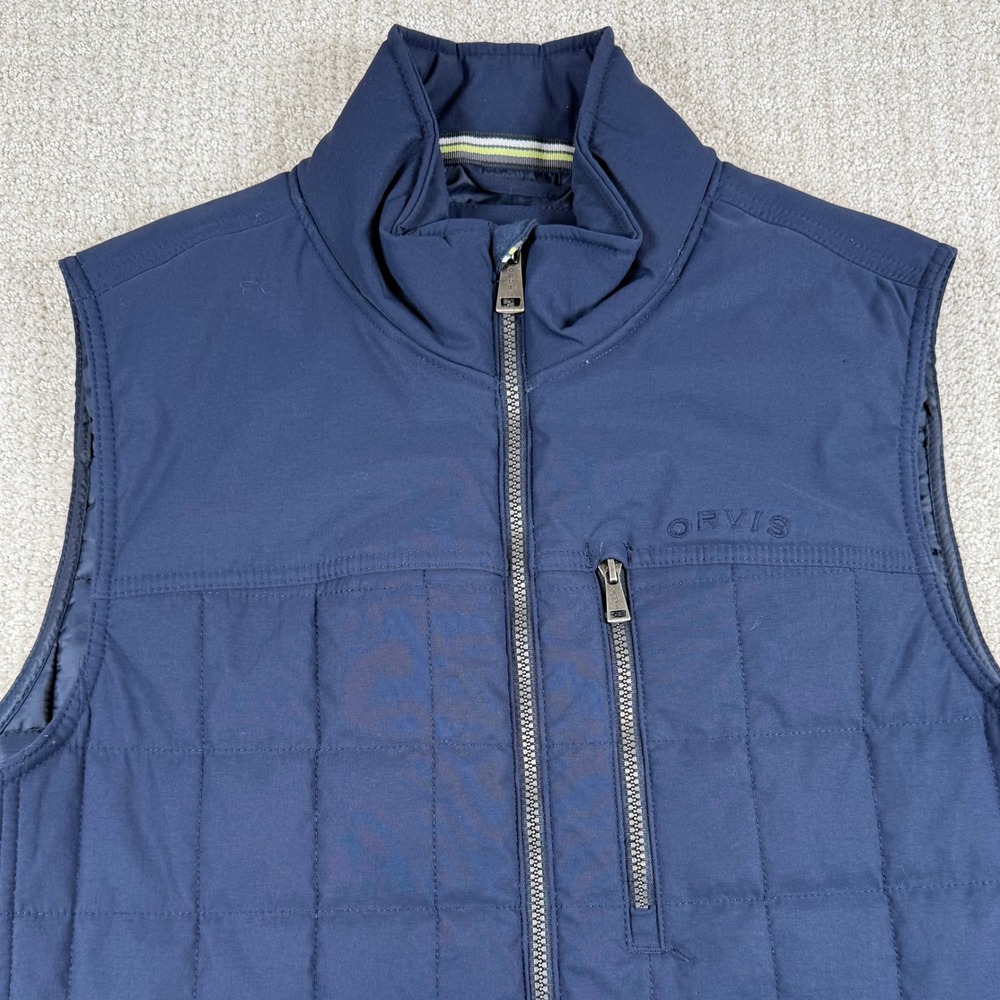 Orvis Mens Large Navy Blue Quilted Full Zip Puffer Vest